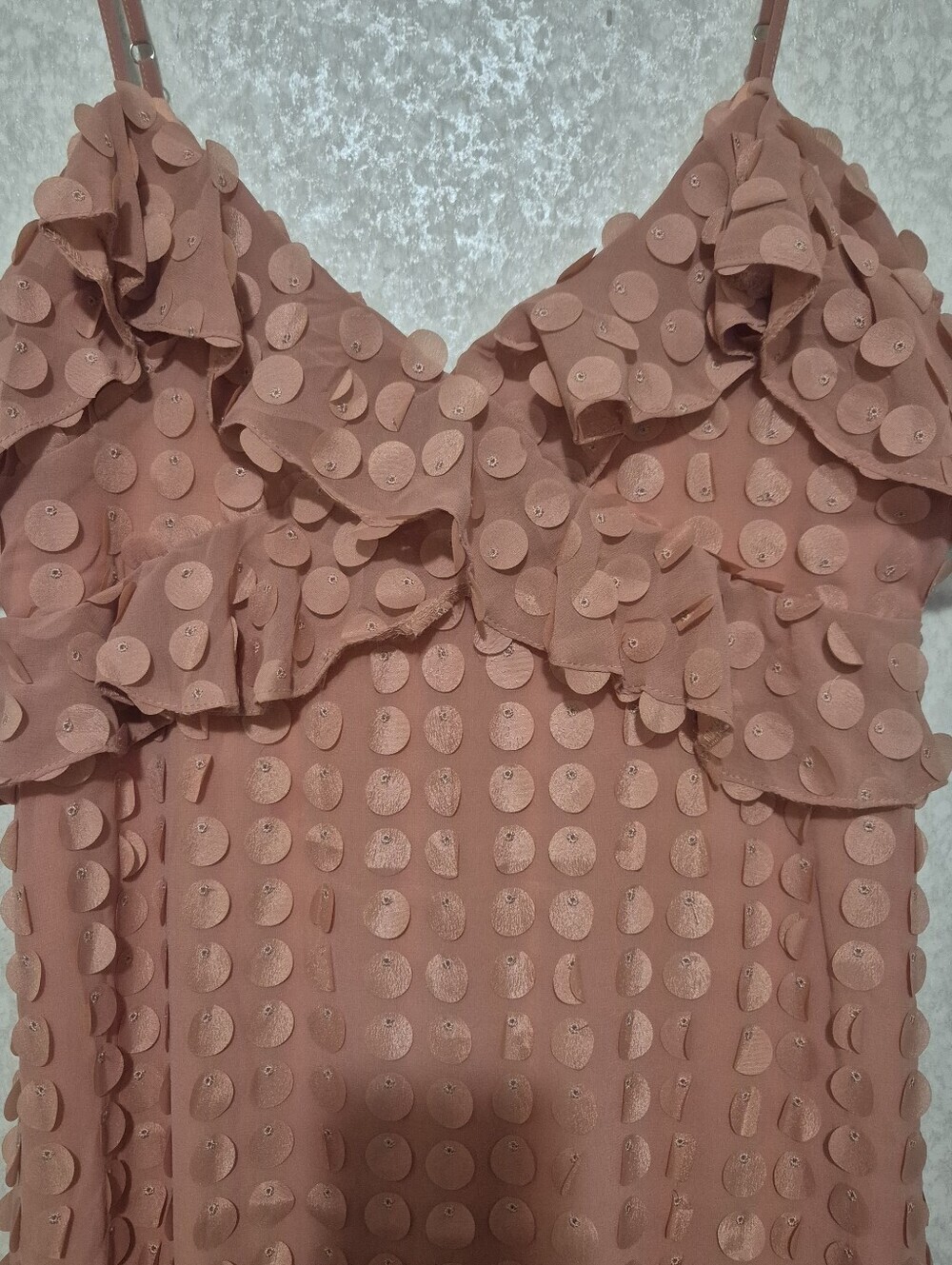 ROSEVELVET Spaghetti-Strap Dusty Rose Maxi Dress-Textured Polka Motif-Size:L - Picture 6 of 13
